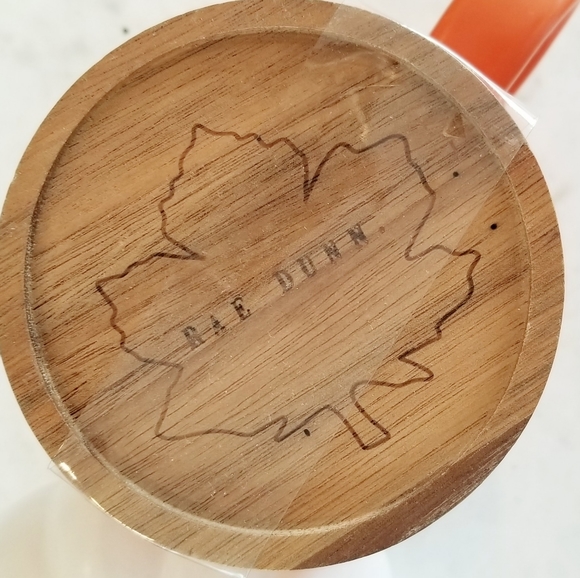 Rae Dunn Orange Pumpkin Fall Holiday Mug Coffee Cup Wood Lid with Leaf NWT - Picture 6 of 9